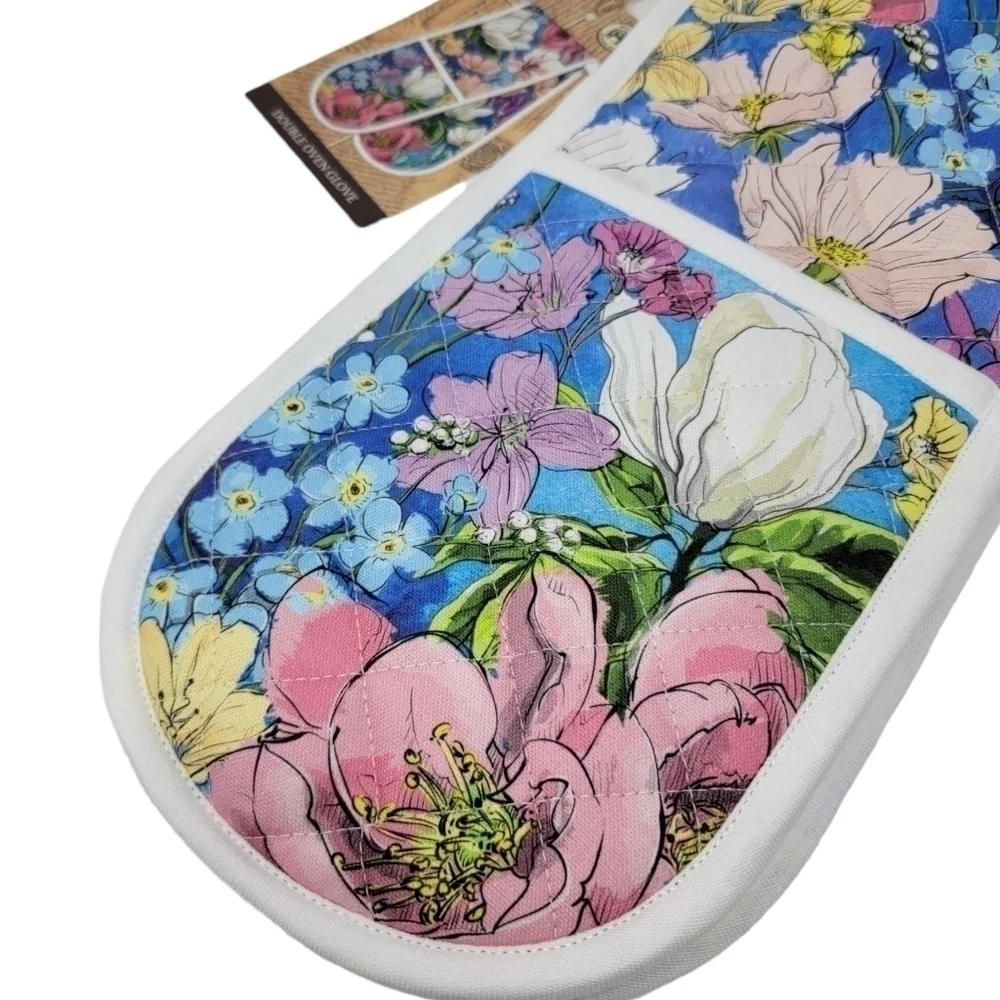 Nwt Magnolia Floral Quilted Double Oven Glove Michel Design Mitt Chef Pot Holder